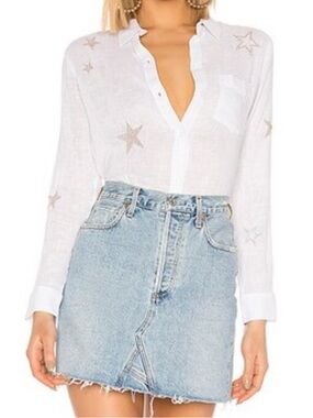 RAILS Charli White & Rose Gold Star Embroidery Linen Blend Button Down Size XS